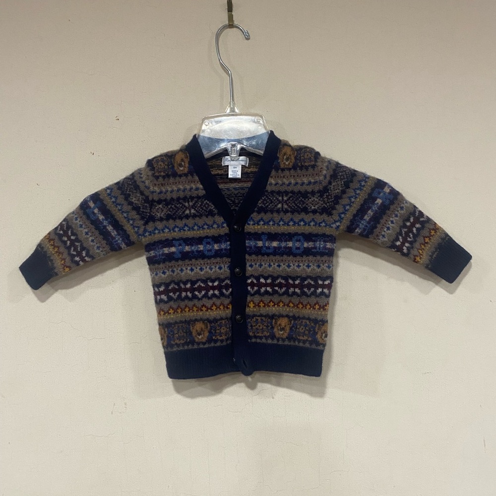 Ralph Lauren Boys Navy Blue Multi Fair Isle Cardigan